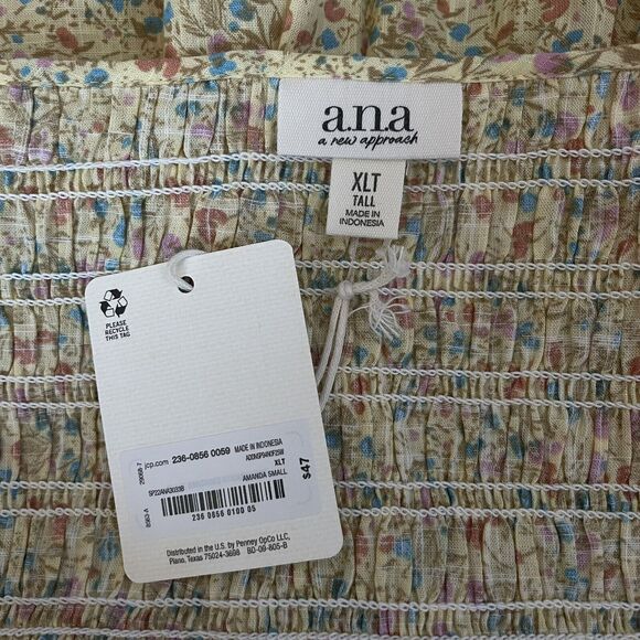 a.n.a a new approach Woman Yellow Shirred Blouse puff sleeves SZ/ XLT - Picture 10 of 10